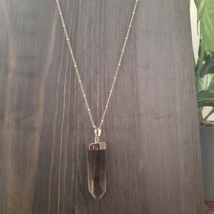 Gorgeous 18k Gold Plated Raw Smoky Quartz Crystal Point Pendant Necklace